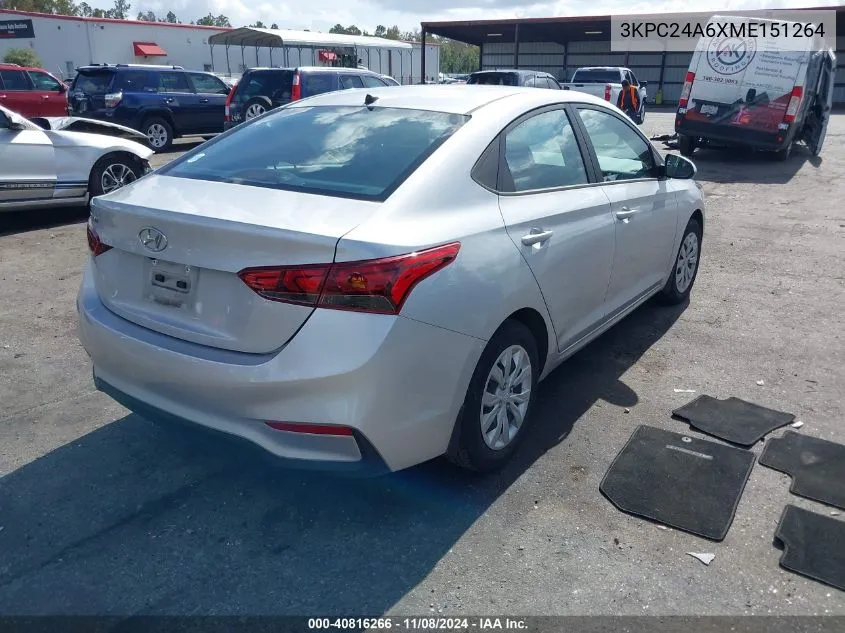 2021 Hyundai Accent Se VIN: 3KPC24A6XME151264 Lot: 40816266