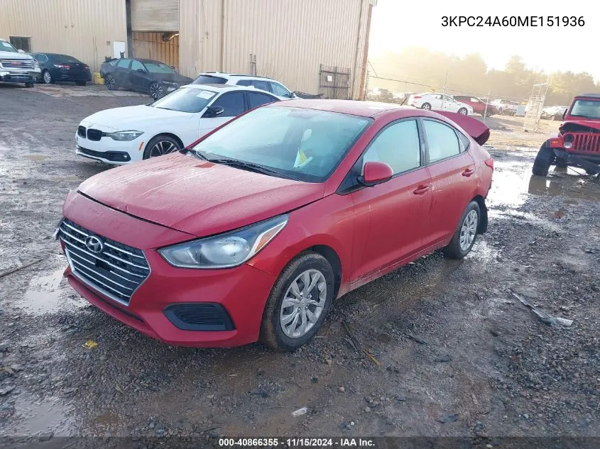 2021 Hyundai Accent Se VIN: 3KPC24A60ME151936 Lot: 40866355