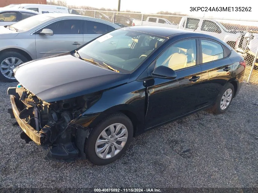 2021 Hyundai Accent Se VIN: 3KPC24A63ME135262 Lot: 40875892