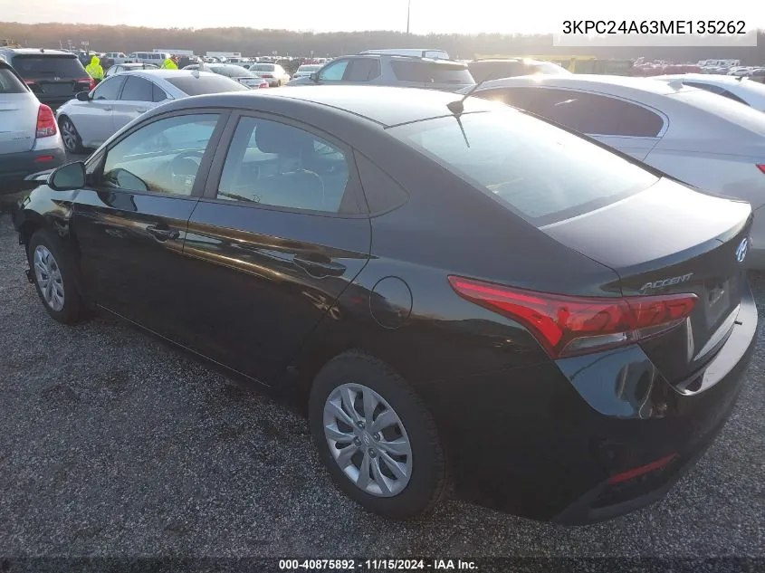 2021 Hyundai Accent Se VIN: 3KPC24A63ME135262 Lot: 40875892