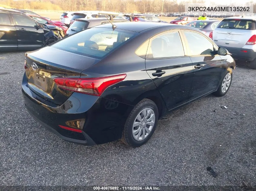 2021 Hyundai Accent Se VIN: 3KPC24A63ME135262 Lot: 40875892