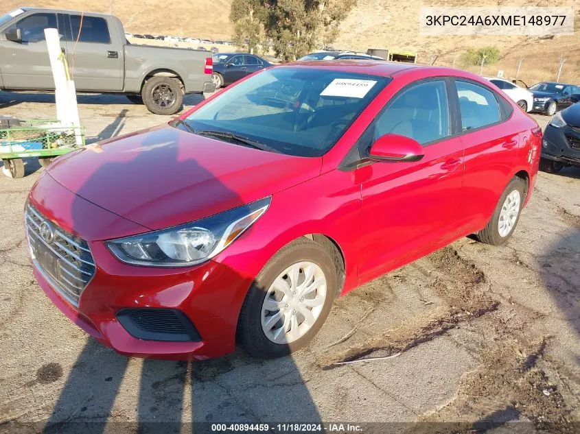 2021 Hyundai Accent Se VIN: 3KPC24A6XME148977 Lot: 40894459