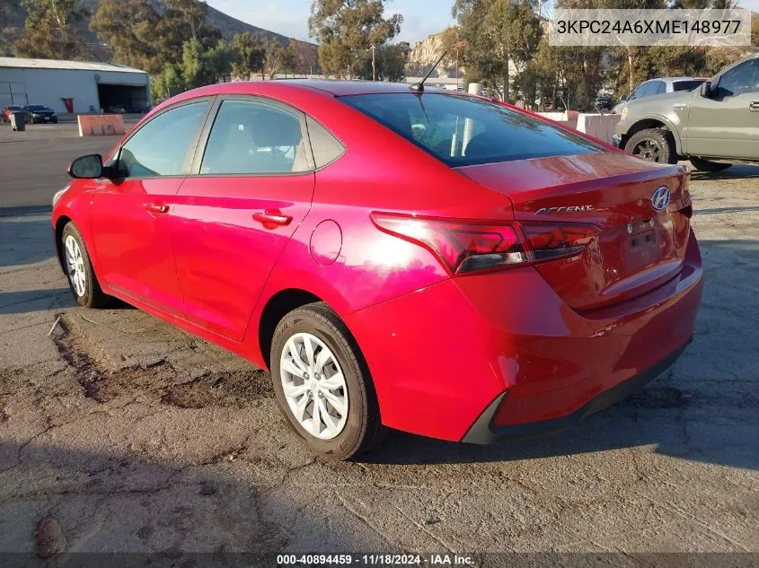 2021 Hyundai Accent Se VIN: 3KPC24A6XME148977 Lot: 40894459