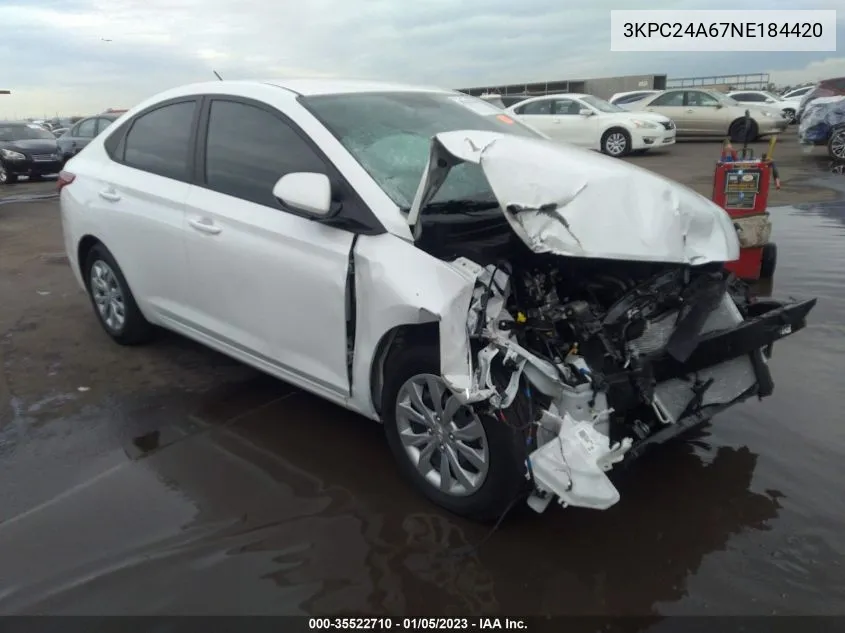 2022 Hyundai Accent Se VIN: 3KPC24A67NE184420 Lot: 35522710