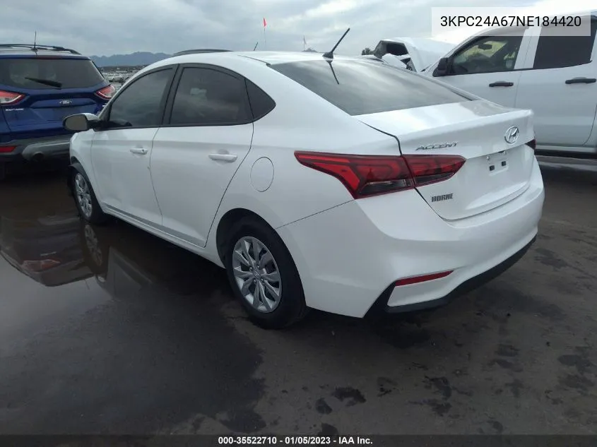 2022 Hyundai Accent Se VIN: 3KPC24A67NE184420 Lot: 35522710