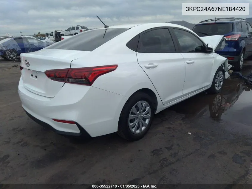 2022 Hyundai Accent Se VIN: 3KPC24A67NE184420 Lot: 35522710