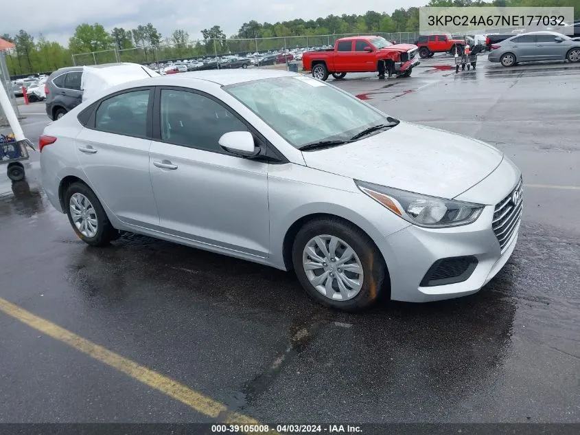 2022 Hyundai Accent Se VIN: 3KPC24A67NE177032 Lot: 39105008