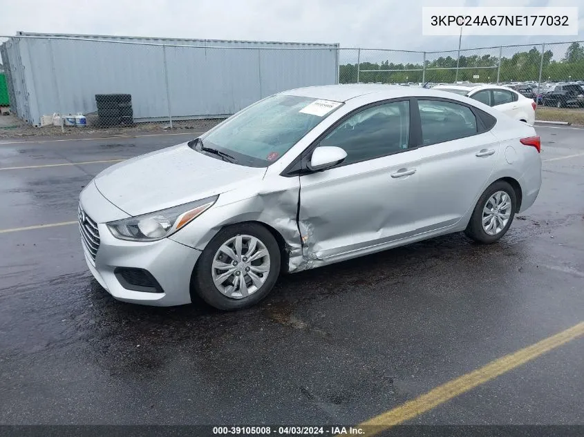 2022 Hyundai Accent Se VIN: 3KPC24A67NE177032 Lot: 39105008