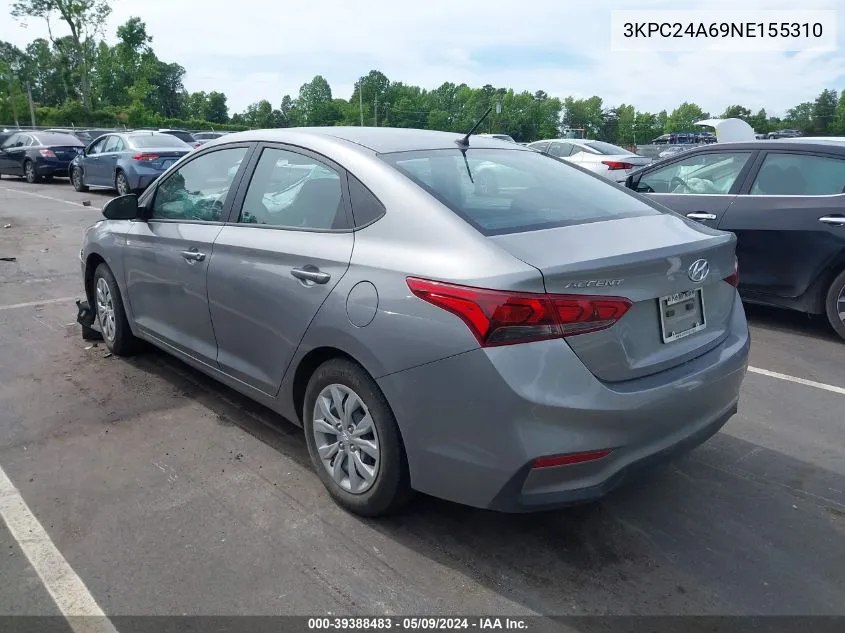 2022 Hyundai Accent Se VIN: 3KPC24A69NE155310 Lot: 39388483