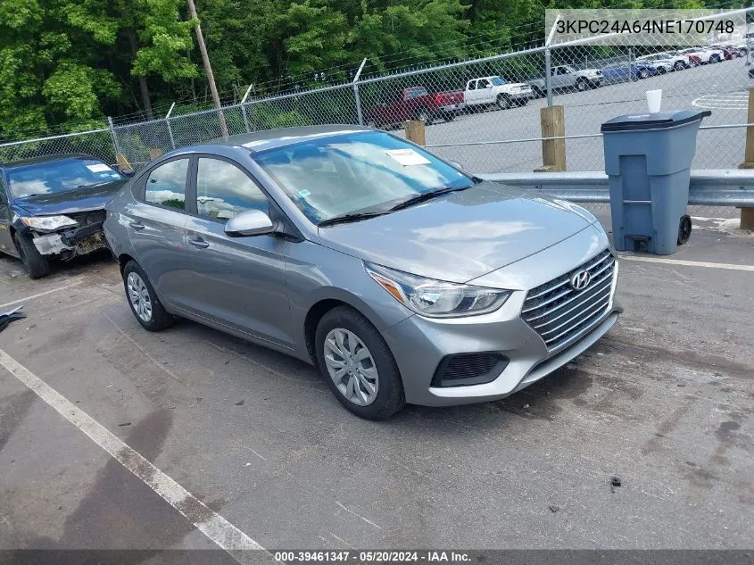 2022 Hyundai Accent Se VIN: 3KPC24A64NE170748 Lot: 39461347