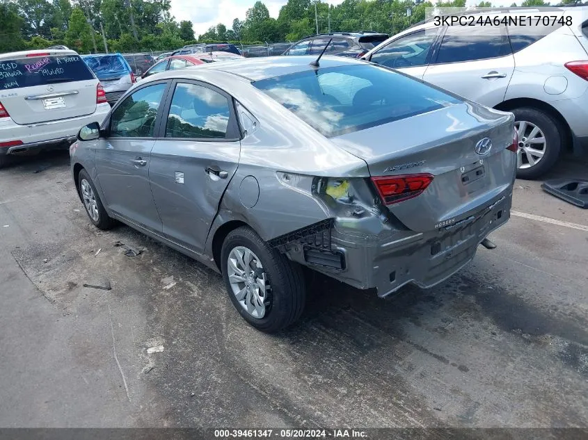 3KPC24A64NE170748 2022 Hyundai Accent Se