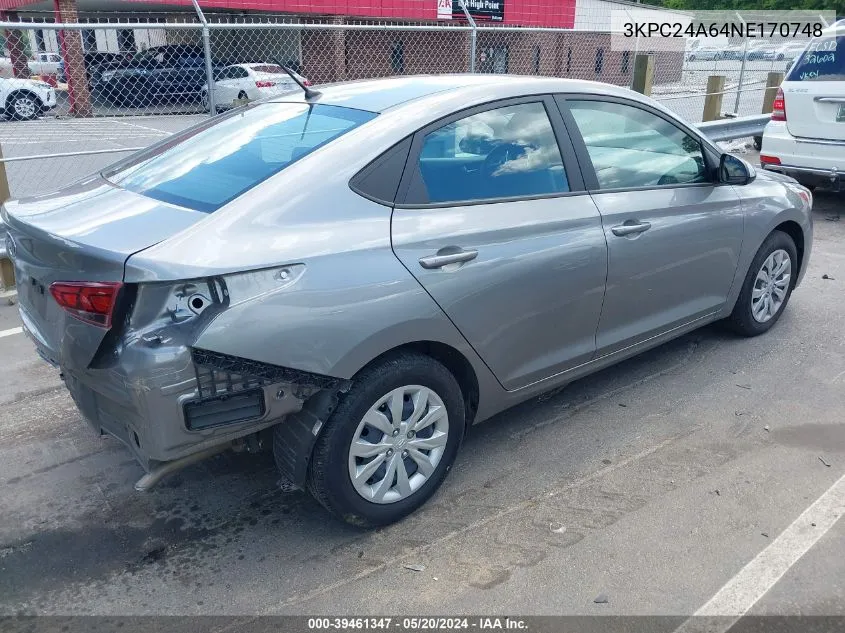 3KPC24A64NE170748 2022 Hyundai Accent Se