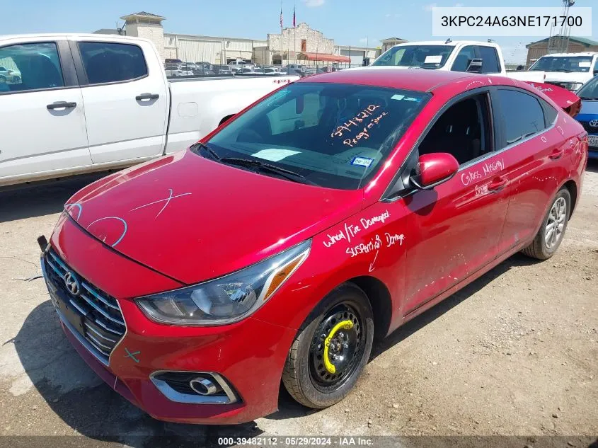 2022 Hyundai Accent Sel VIN: 3KPC24A63NE171700 Lot: 39482112