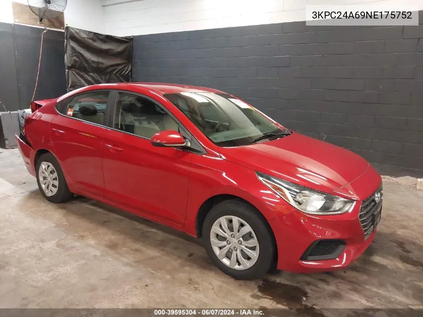 2022 Hyundai Accent Se VIN: 3KPC24A69NE175752 Lot: 39595304