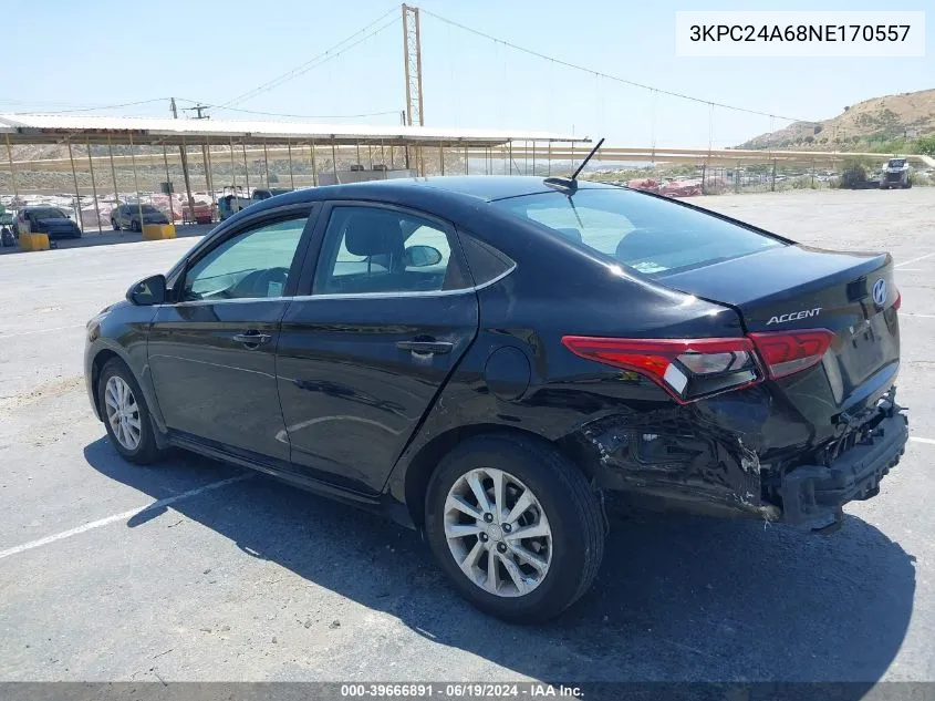 2022 Hyundai Accent Sel VIN: 3KPC24A68NE170557 Lot: 39666891