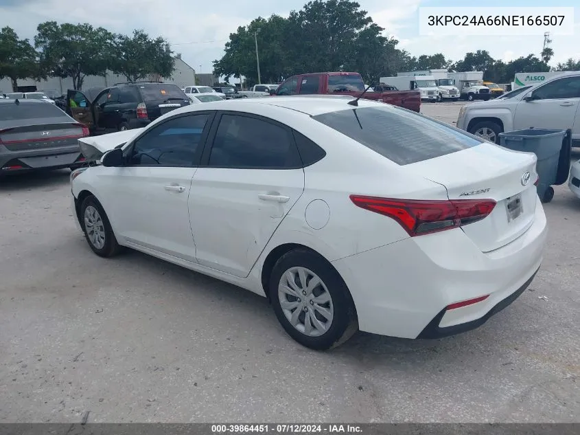 2022 Hyundai Accent Se VIN: 3KPC24A66NE166507 Lot: 39864451