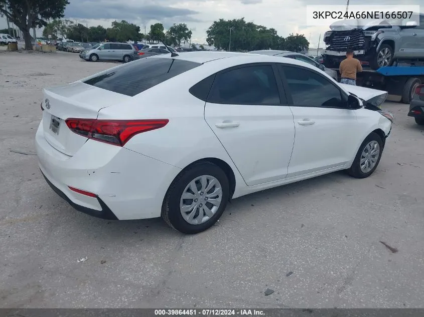 2022 Hyundai Accent Se VIN: 3KPC24A66NE166507 Lot: 39864451