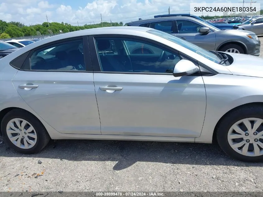 2022 Hyundai Accent Se VIN: 3KPC24A60NE180354 Lot: 39899478