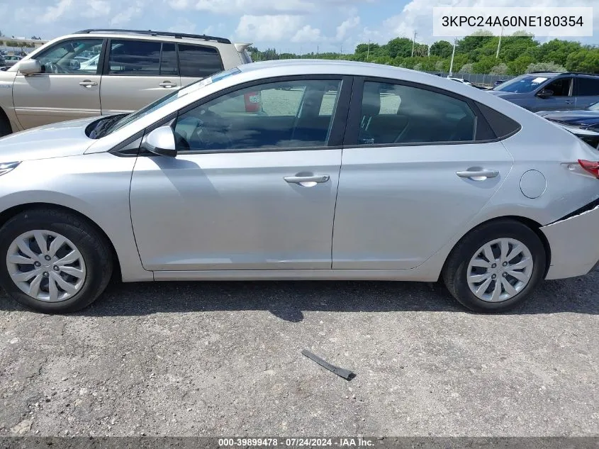 2022 Hyundai Accent Se VIN: 3KPC24A60NE180354 Lot: 39899478