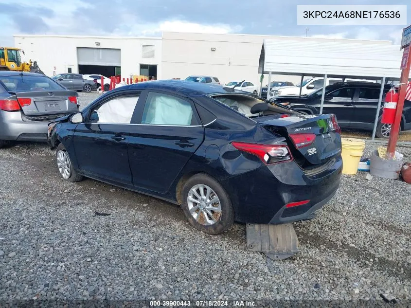 2022 Hyundai Accent Sel VIN: 3KPC24A68NE176536 Lot: 39900443