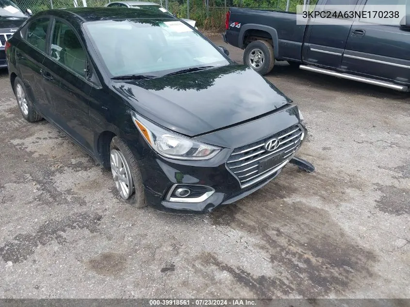 2022 Hyundai Accent Sel VIN: 3KPC24A63NE170238 Lot: 39918561