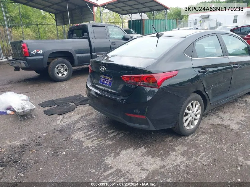 2022 Hyundai Accent Sel VIN: 3KPC24A63NE170238 Lot: 39918561