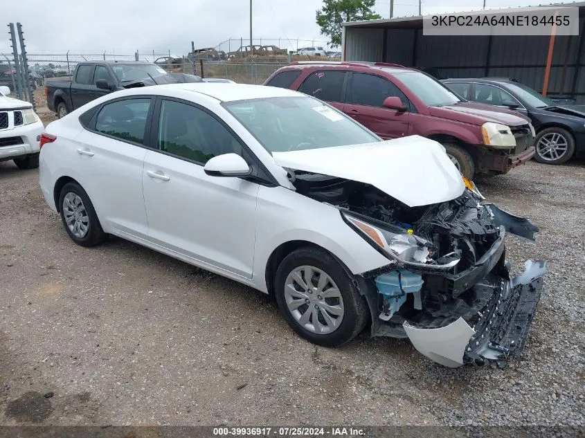 2022 Hyundai Accent Se VIN: 3KPC24A64NE184455 Lot: 39936917