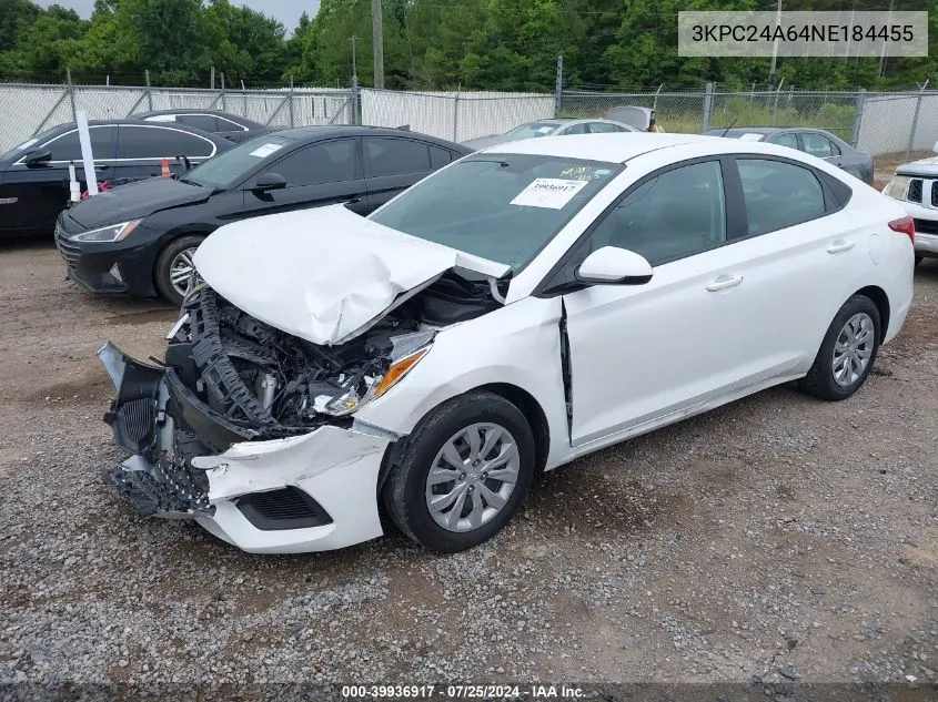 2022 Hyundai Accent Se VIN: 3KPC24A64NE184455 Lot: 39936917