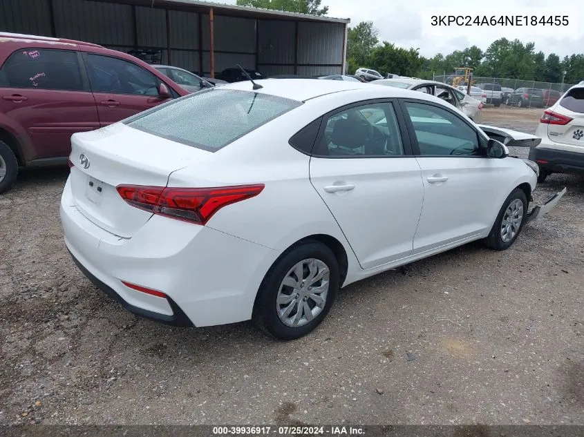 2022 Hyundai Accent Se VIN: 3KPC24A64NE184455 Lot: 39936917