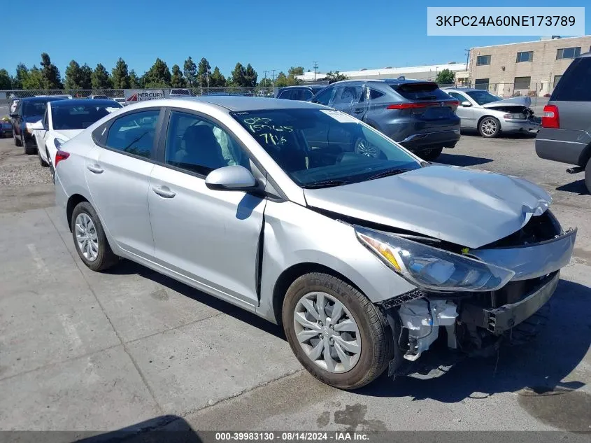 3KPC24A60NE173789 2022 Hyundai Accent Se