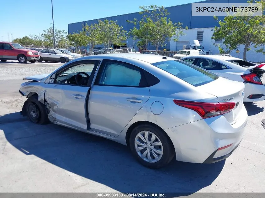 2022 Hyundai Accent Se VIN: 3KPC24A60NE173789 Lot: 39983130