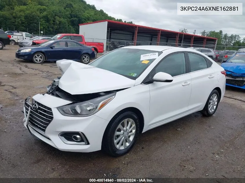 2022 Hyundai Accent Sel VIN: 3KPC24A6XNE162881 Lot: 40014940