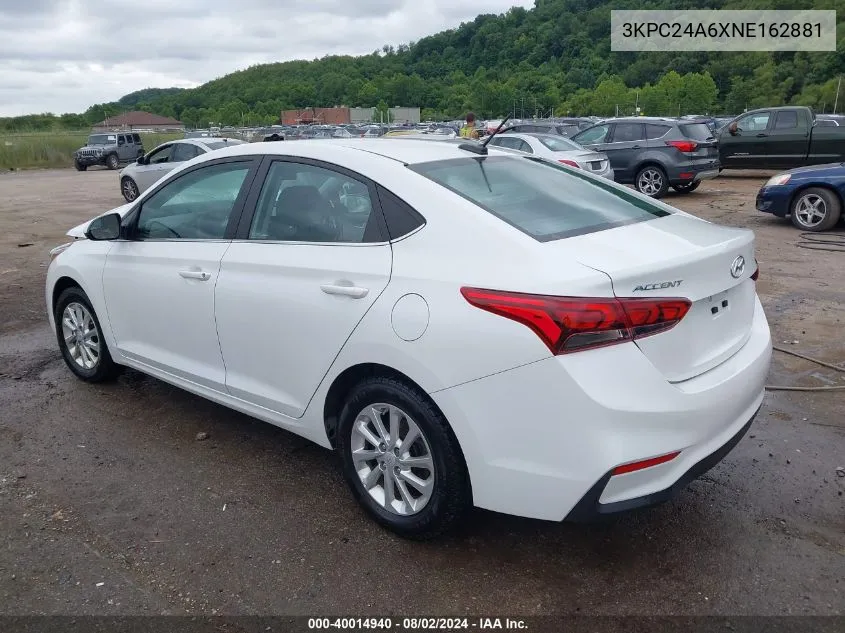 2022 Hyundai Accent Sel VIN: 3KPC24A6XNE162881 Lot: 40014940