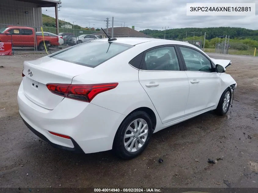 2022 Hyundai Accent Sel VIN: 3KPC24A6XNE162881 Lot: 40014940