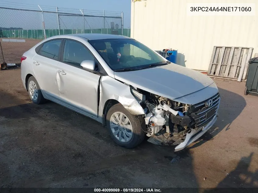 2022 Hyundai Accent Se VIN: 3KPC24A64NE171060 Lot: 40099869