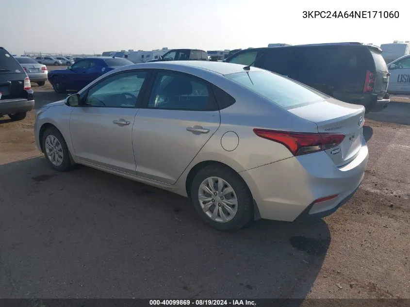 2022 Hyundai Accent Se VIN: 3KPC24A64NE171060 Lot: 40099869