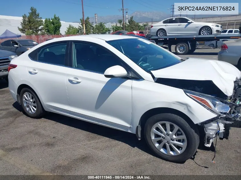 2022 Hyundai Accent Sel VIN: 3KPC24A62NE176824 Lot: 40111945