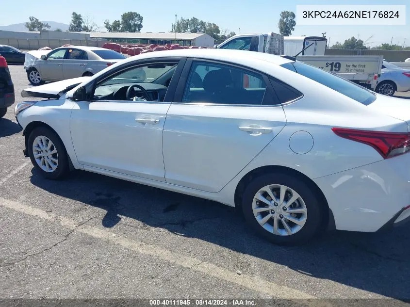 2022 Hyundai Accent Sel VIN: 3KPC24A62NE176824 Lot: 40111945