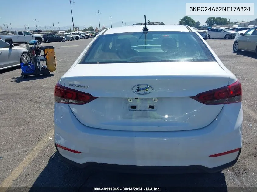 2022 Hyundai Accent Sel VIN: 3KPC24A62NE176824 Lot: 40111945