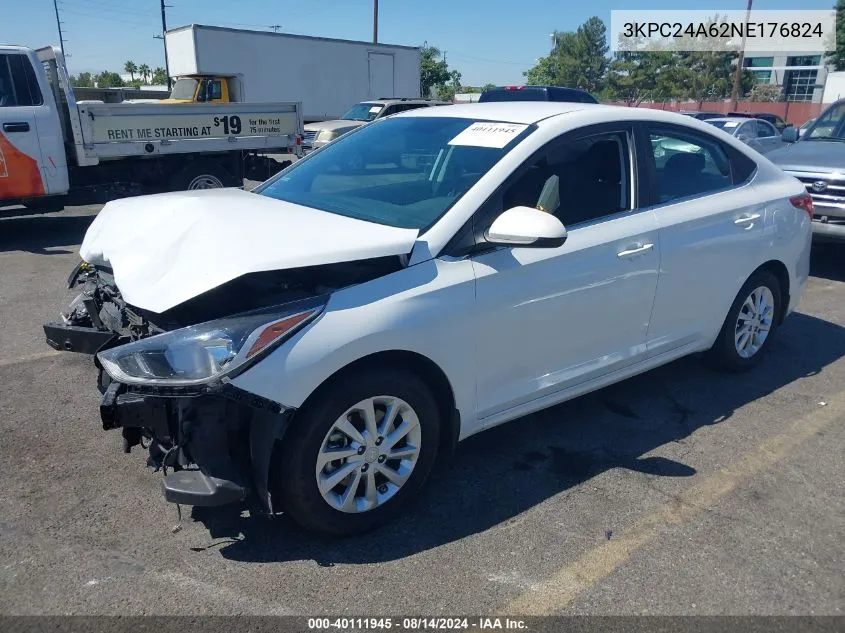 2022 Hyundai Accent Sel VIN: 3KPC24A62NE176824 Lot: 40111945