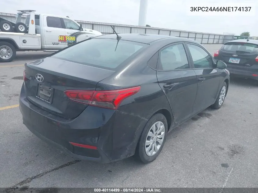 2022 Hyundai Accent Se VIN: 3KPC24A66NE174137 Lot: 40114499