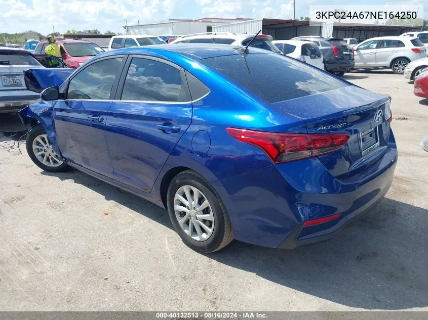 2022 Hyundai Accent Sel VIN: 3KPC24A67NE164250 Lot: 40132513