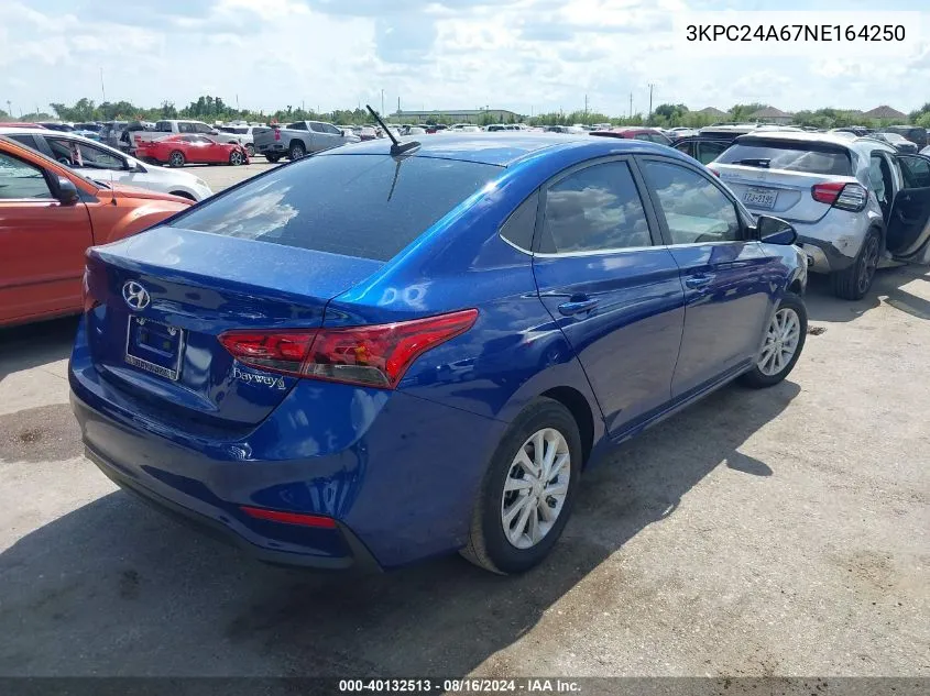 2022 Hyundai Accent Sel VIN: 3KPC24A67NE164250 Lot: 40132513