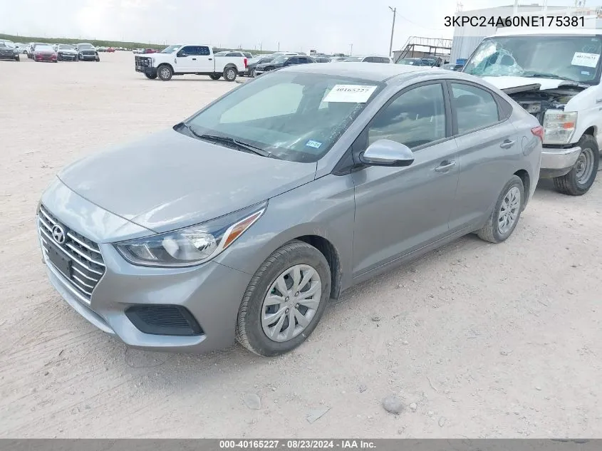 2022 Hyundai Accent Se VIN: 3KPC24A60NE175381 Lot: 40165227