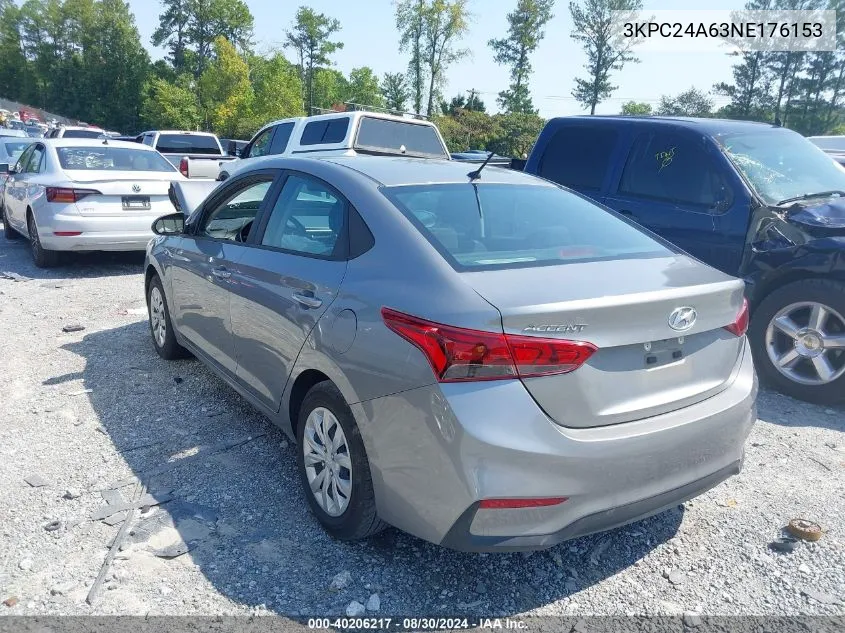 2022 Hyundai Accent Se VIN: 3KPC24A63NE176153 Lot: 40206217