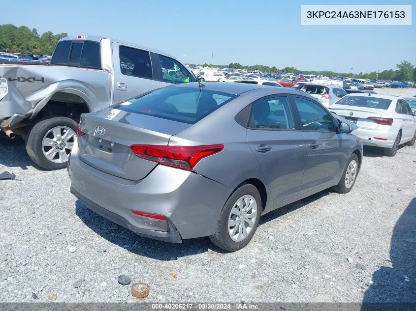 2022 Hyundai Accent Se VIN: 3KPC24A63NE176153 Lot: 40206217