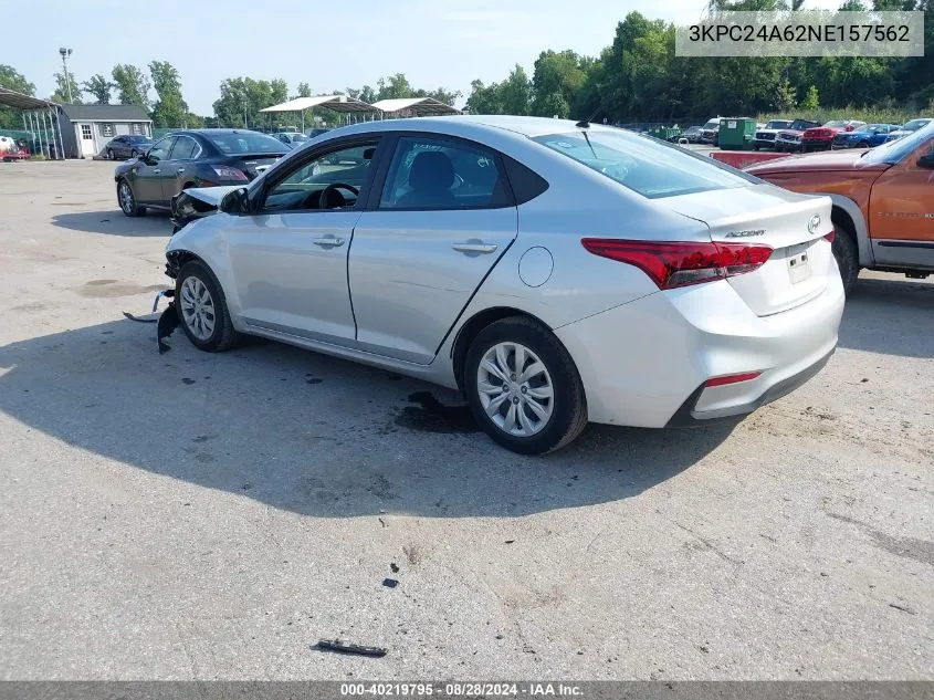 2022 Hyundai Accent Se VIN: 3KPC24A62NE157562 Lot: 40219795