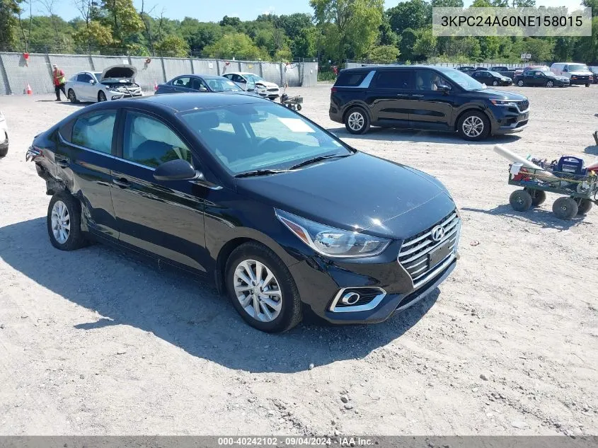 2022 Hyundai Accent Sel VIN: 3KPC24A60NE158015 Lot: 40242102