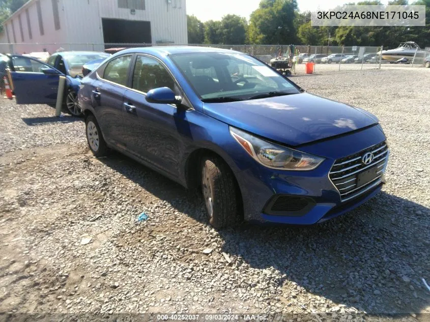 2022 Hyundai Accent Se VIN: 3KPC24A68NE171045 Lot: 40252037