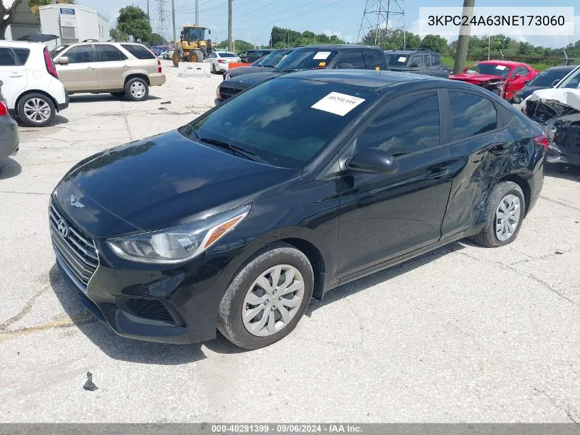 2022 Hyundai Accent Se VIN: 3KPC24A63NE173060 Lot: 40291399